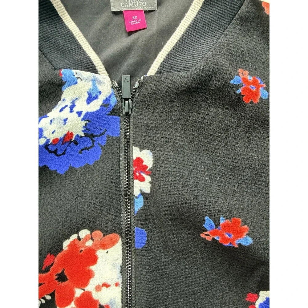 Vince Camuto 3X Plus Size Floral Bomber Jacket Black Zip Front Women’s